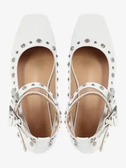 Escarpins plats à clous pour femmes ballerines à bout pointu et bride à la cheville