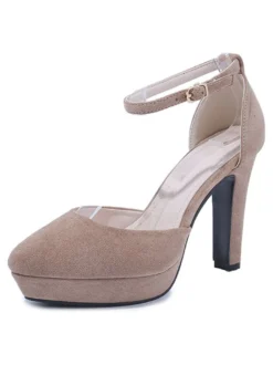 Escarpins pour femmes avec bride à la cheville bout en amande talon épais talons noirs chics avec bride à la cheville