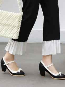 Escarpins talon carré avec boucle décoré de noeud Chaussures vintage Mary Janes
