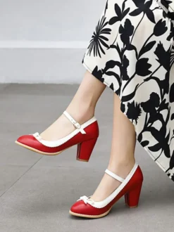 Escarpins talon carré avec boucle décoré de noeud Chaussures vintage Mary Janes