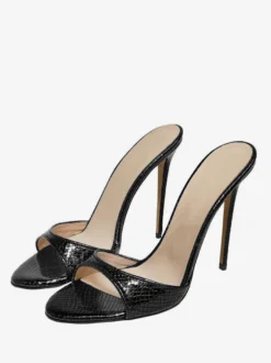 Escarpins à talons aiguilles à bout rond pour femmes en cuir PU