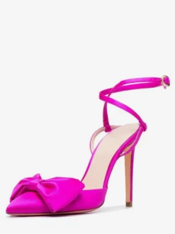 Escarpins à talons aiguilles et bout pointu en satin avec nœud et lacets