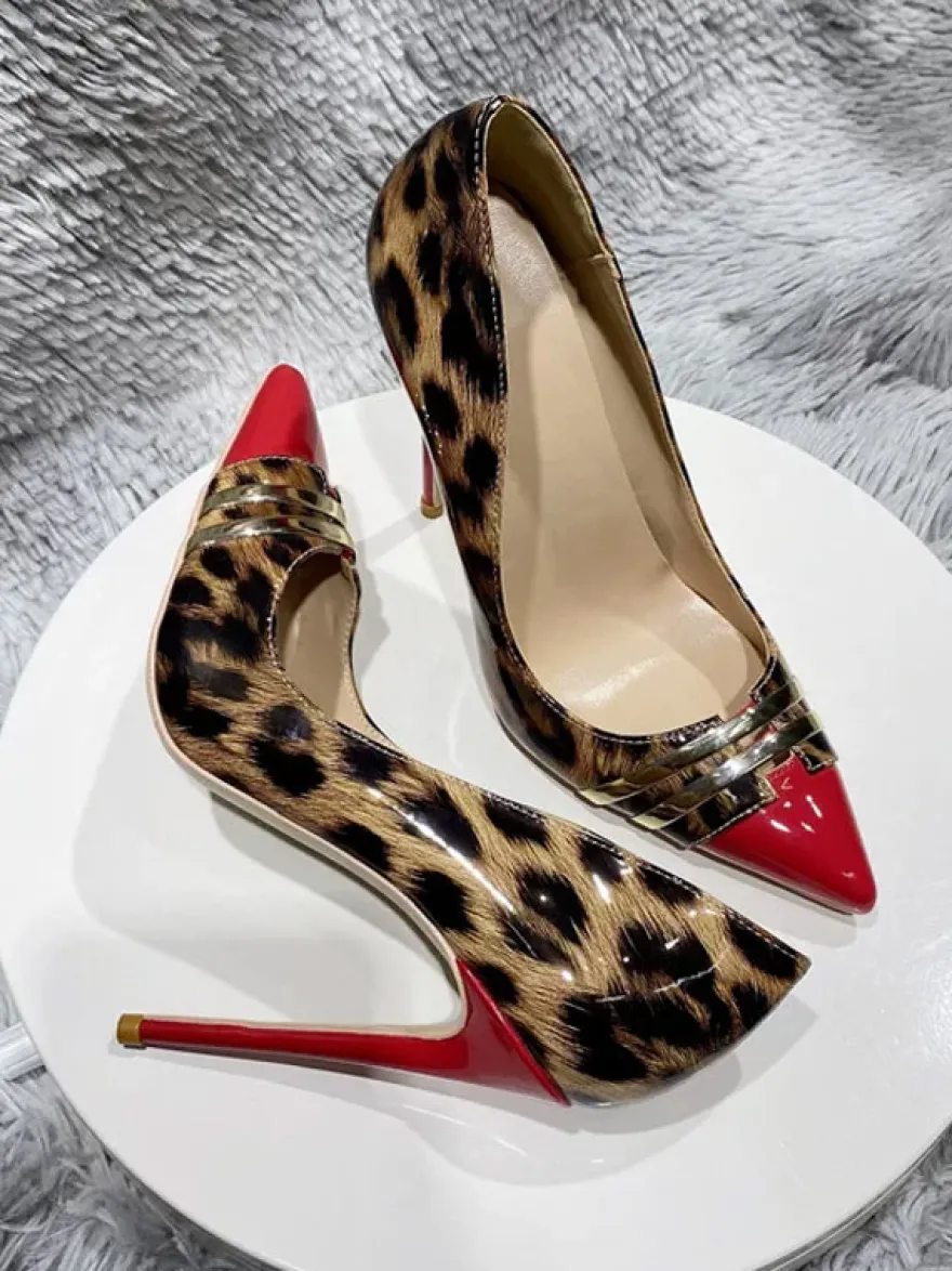 Escarpins à talons aiguilles sexy pour femmes bout pointu imprimé léopard