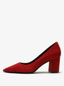 Escarpins à talons blocs en daim marron à bout pointu et talons à enfiler