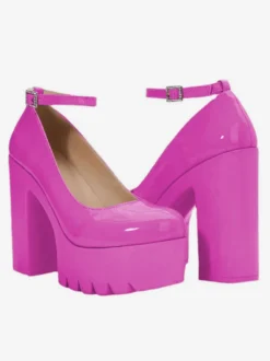 Escarpins à Talons Haute avec Plateforme en Cuir Synthétique avec Bout Rond Unicolore