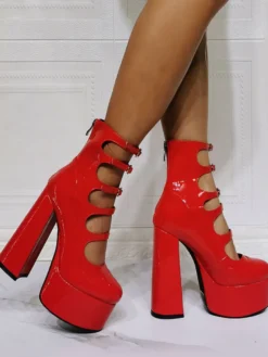 Escarpins à Talons Hauts avec Plateforme avec Bout Rond Unicolore