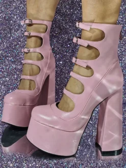 Escarpins à Talons Hauts avec Plateforme avec Bout Rond Unicolore