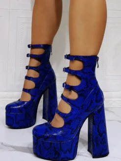 Escarpins à Talons Hauts avec Plateforme avec Bout Rond Unicolore