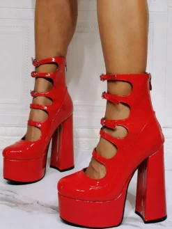 Escarpins à Talons Hauts avec Plateforme avec Bout Rond Unicolore