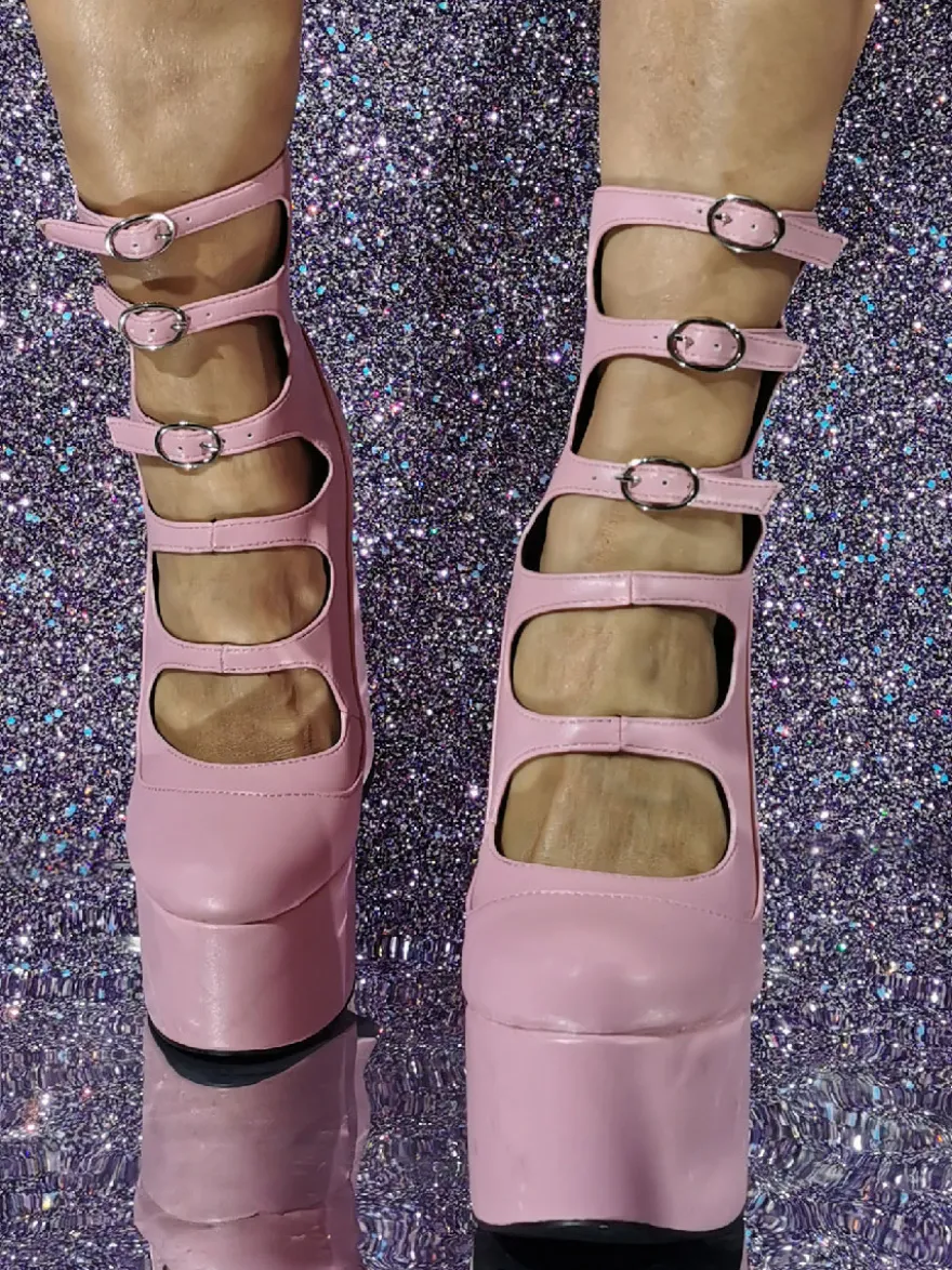Escarpins à Talons Hauts avec Plateforme avec Bout Rond Unicolore