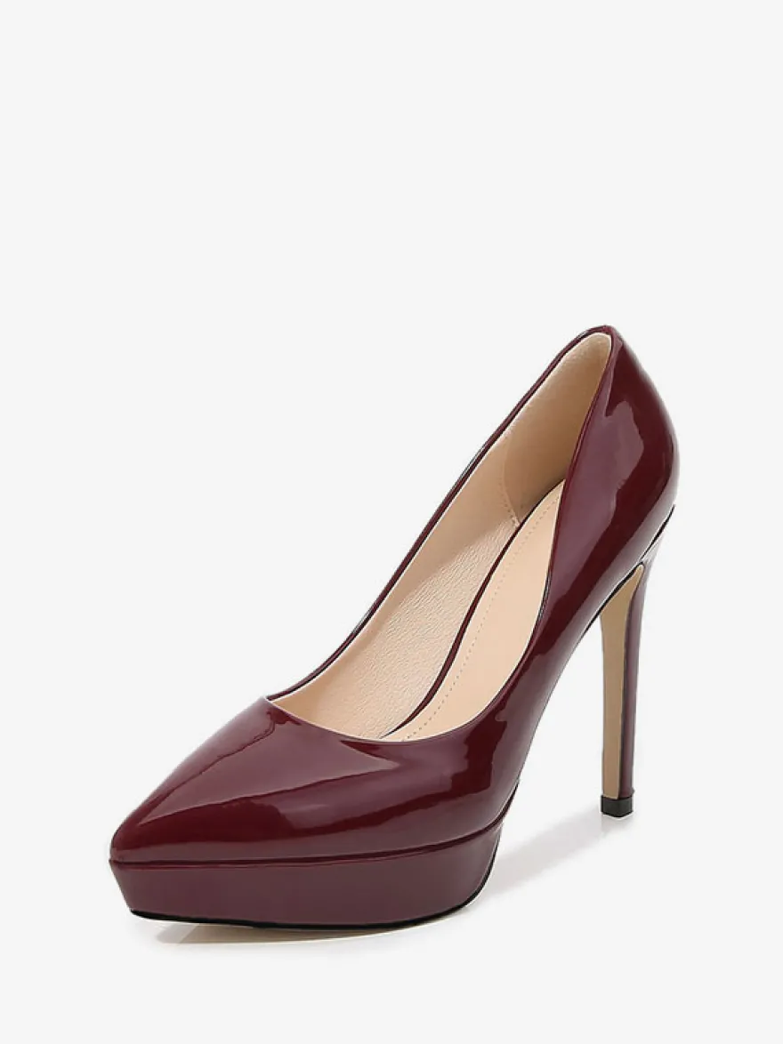 Escarpins à Talons Hauts avec Plateforme avec Bout Pointu en Cuir Synthétique Unicolore