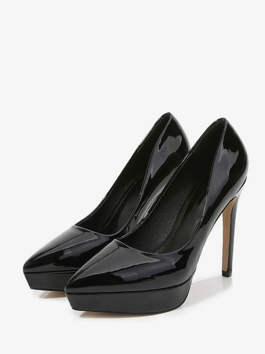 Escarpins à Talons Hauts avec Plateforme avec Bout Pointu en Cuir Synthétique Unicolore