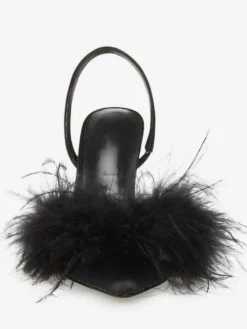 Escarpins à talons hauts en satin et fausses plumes à bout pointu pour femmes