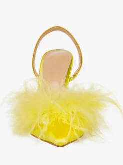 Escarpins à talons hauts en satin et fausses plumes à bout pointu pour femmes