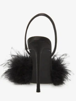 Escarpins à talons hauts en satin et fausses plumes à bout pointu pour femmes