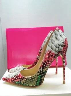Escarpins à talons hauts et bout pointu pour femmes motif serpent