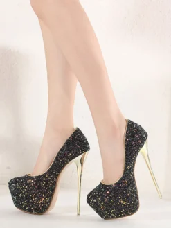 Escarpins à Talons Hauts Femme avec Plateforme en Paillettes