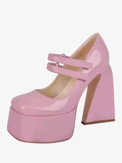 Escarpins à talons hauts femmes chaussures à boucle chics bout carré talon épais cuir PU