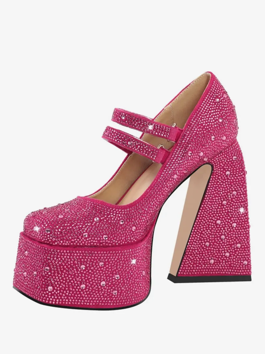 Escarpins À Talons Hauts Plateformes Strass Soirée Femmes En Cuir PU