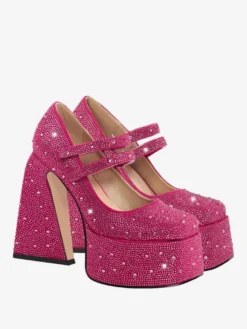 Escarpins À Talons Hauts Plateformes Strass Soirée Femmes En Cuir PU