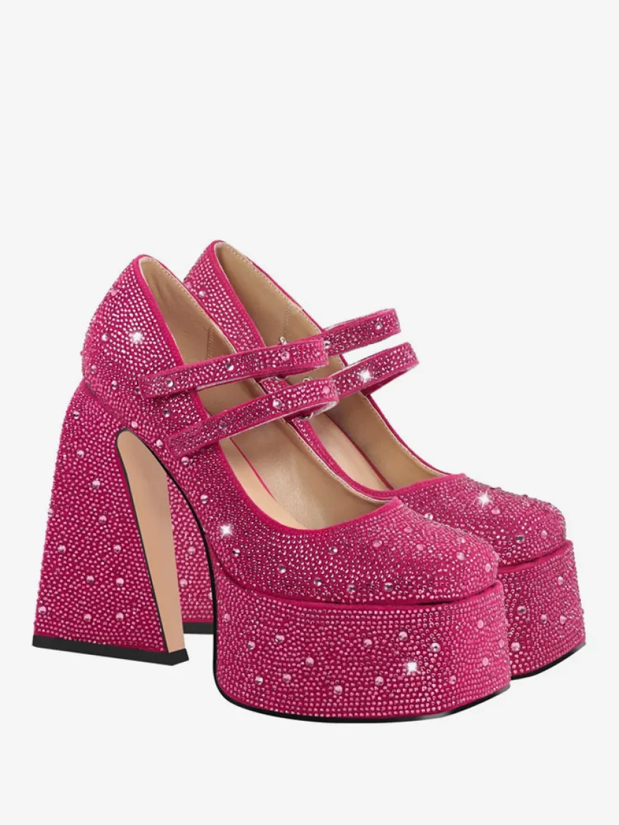 Escarpins À Talons Hauts Plateformes Strass Soirée Femmes En Cuir PU
