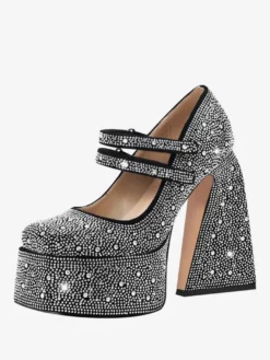 Escarpins À Talons Hauts Plateformes Strass Soirée Femmes En Cuir PU