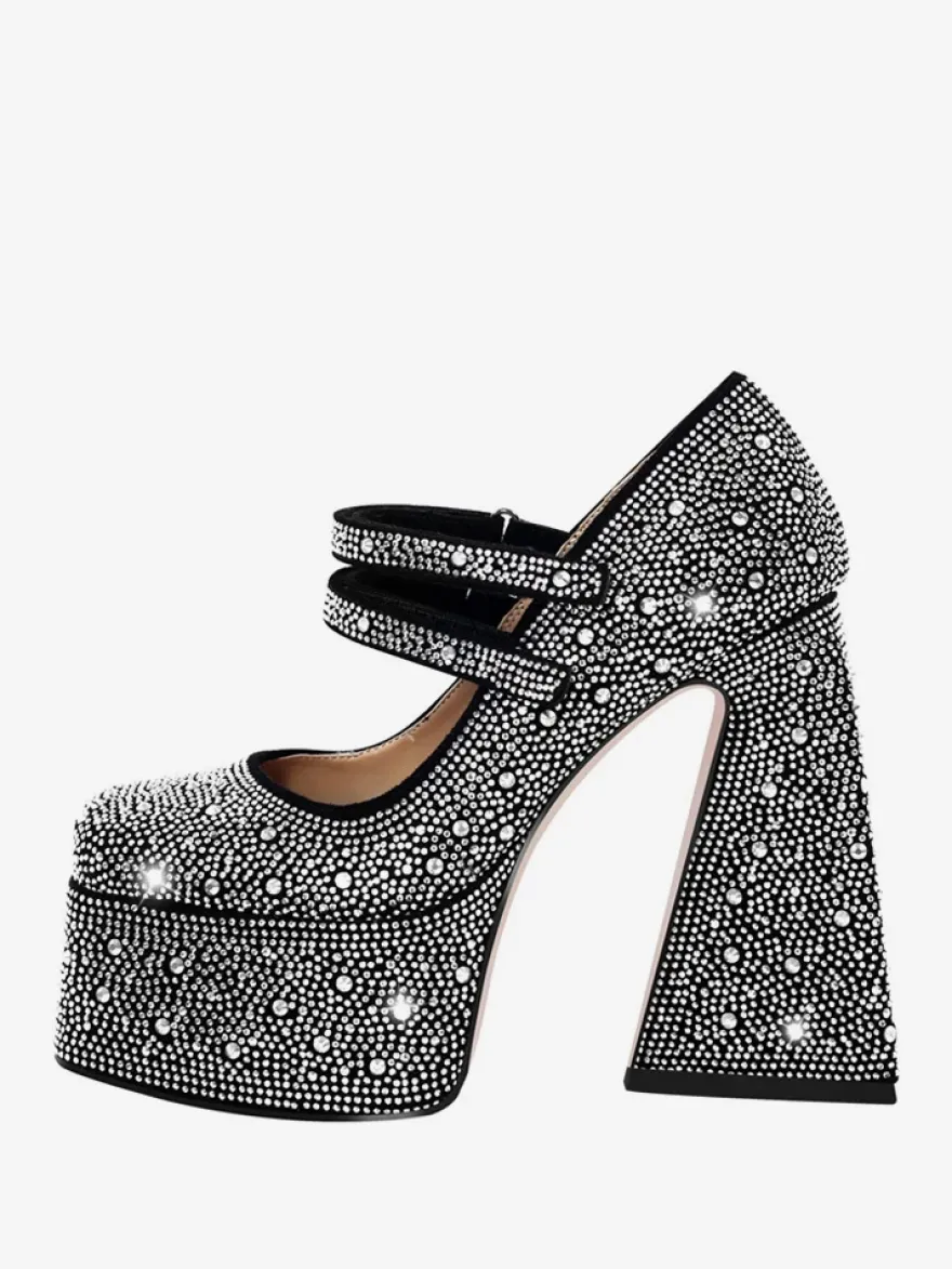 Escarpins À Talons Hauts Plateformes Strass Soirée Femmes En Cuir PU