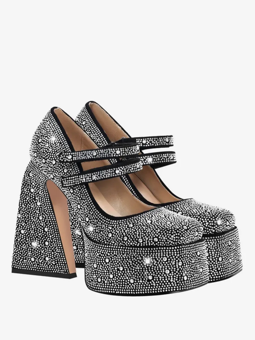 Escarpins À Talons Hauts Plateformes Strass Soirée Femmes En Cuir PU