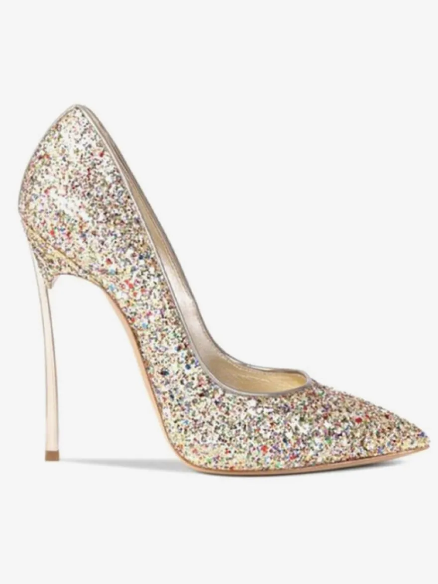 Escarpins à talons hauts pour femmes souliers de soirée à bout pointu doré