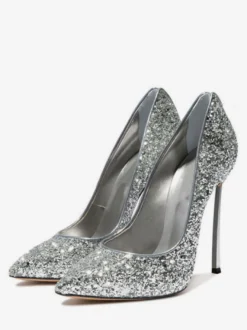 Escarpins à talons hauts pour femmes souliers de soirée à bout pointu doré