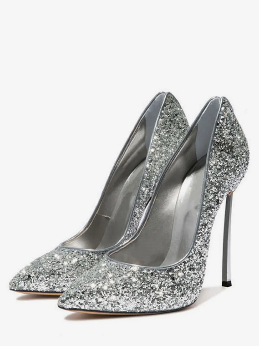 Escarpins à talons hauts pour femmes souliers de soirée à bout pointu doré