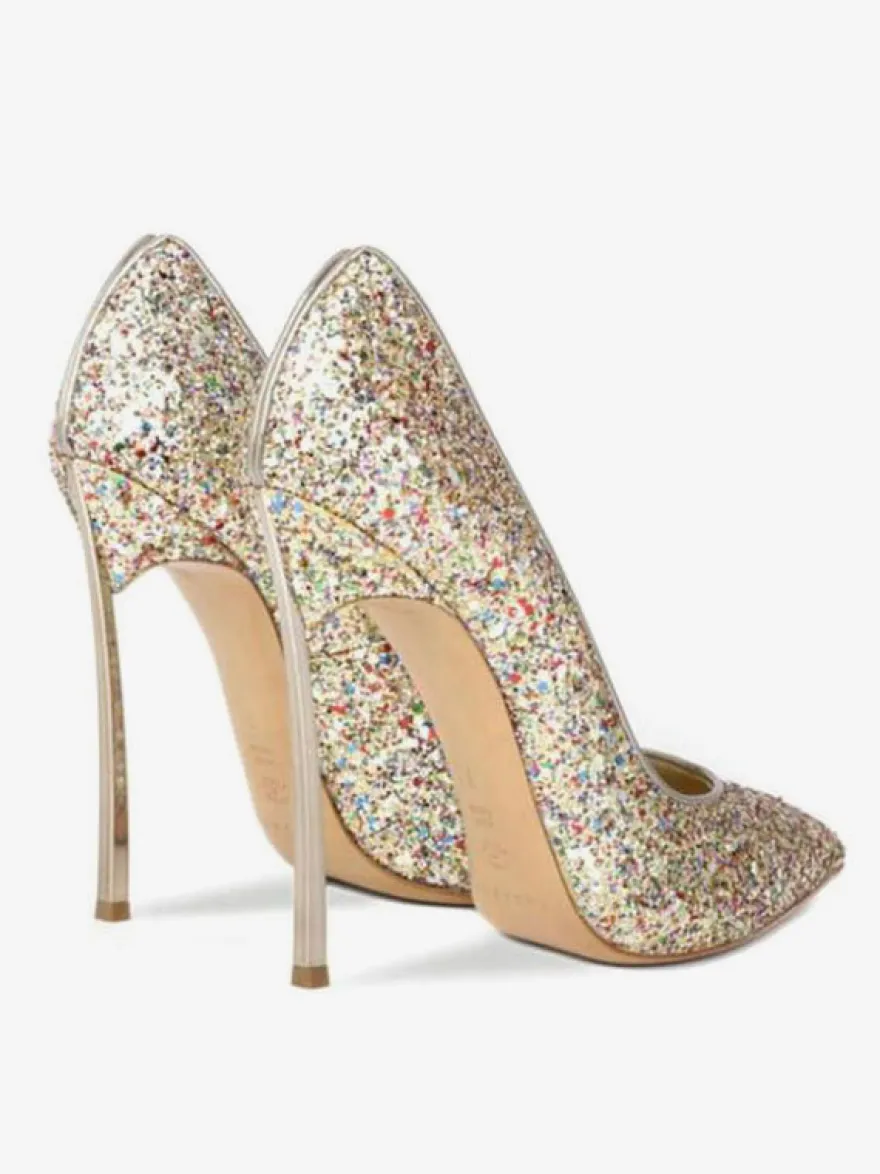 Escarpins à talons hauts pour femmes souliers de soirée à bout pointu doré