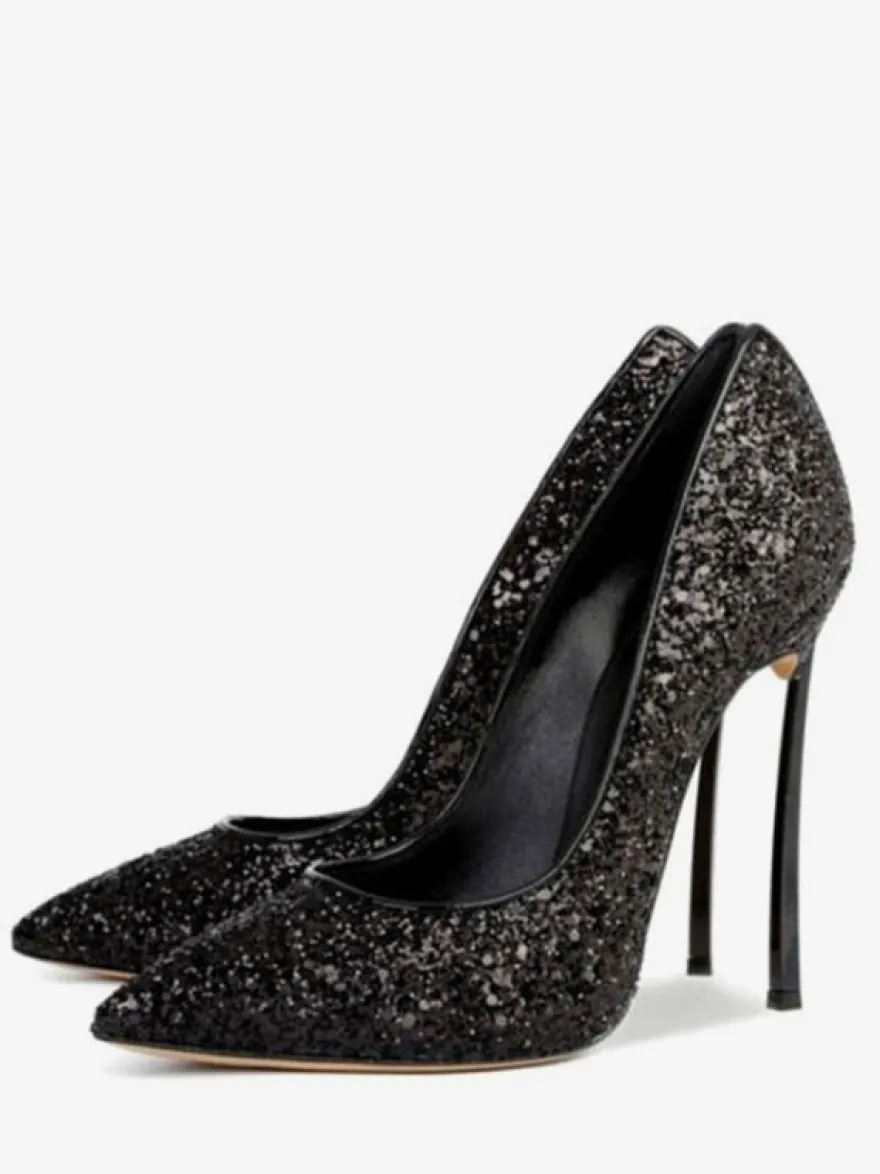 Escarpins à talons hauts pour femmes souliers de soirée à bout pointu doré