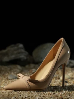 Escarpins à talons hauts pour femmes bout pointu nœud chaussures habillées à enfiler