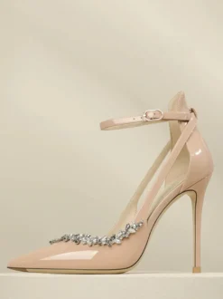 Escarpins à talons hauts pour femmes bout pointu strass découpes bride cheville chaussures de bal