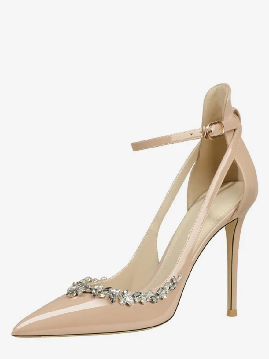 Escarpins à talons hauts pour femmes bout pointu strass découpes bride cheville chaussures de bal