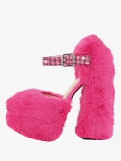 Escarpins à talons hauts pour femmes fausse fourrure talons épais cuir PU