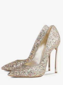 Escarpins à talons hauts pour femmes souliers de soirée à bout pointu doré