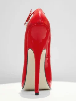 Escarpins à talons hauts sexy avec brides à la cheville noires et talons aiguilles vernis