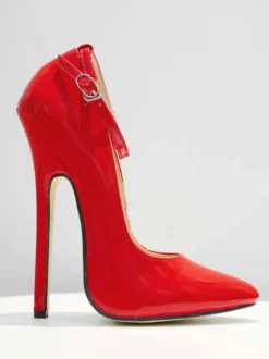 Escarpins à talons hauts sexy avec brides à la cheville noires et talons aiguilles vernis