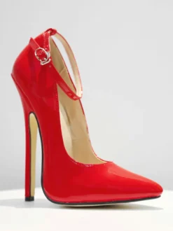 Escarpins à talons hauts sexy avec brides à la cheville noires et talons aiguilles vernis