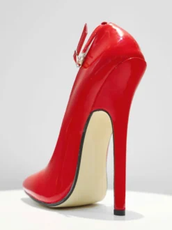 Escarpins à talons hauts sexy avec brides à la cheville noires et talons aiguilles vernis