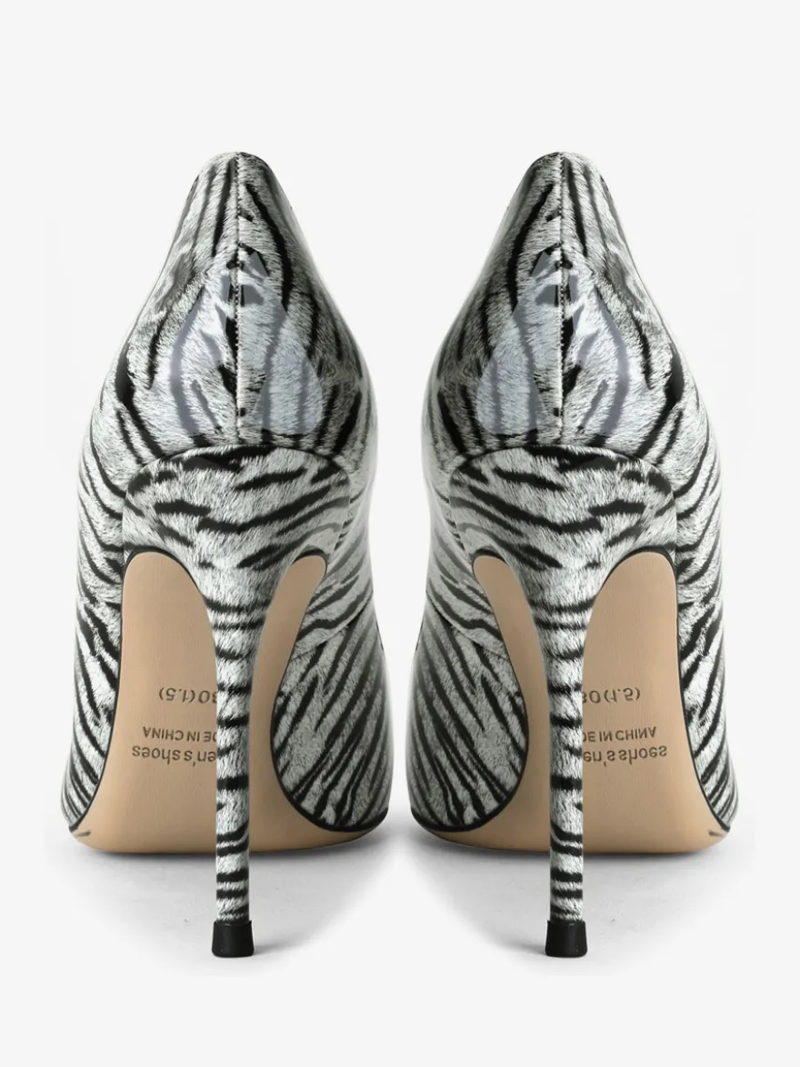 Escarpins Talons pour femmes sexy imprimé zèbre bout pointu talon aiguille en cuir verni