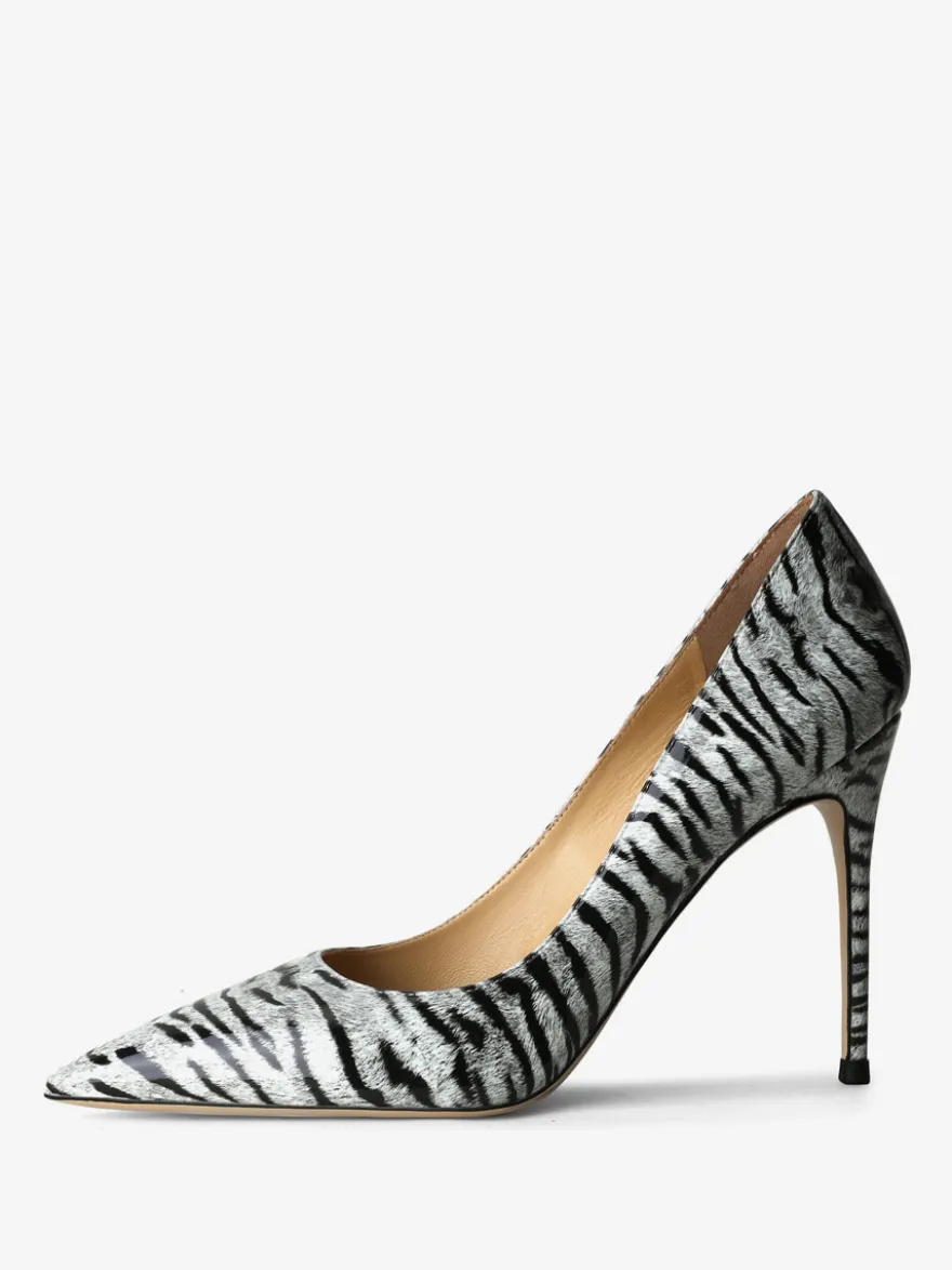 Escarpins Talons pour femmes sexy imprimé zèbre bout pointu talon aiguille en cuir verni