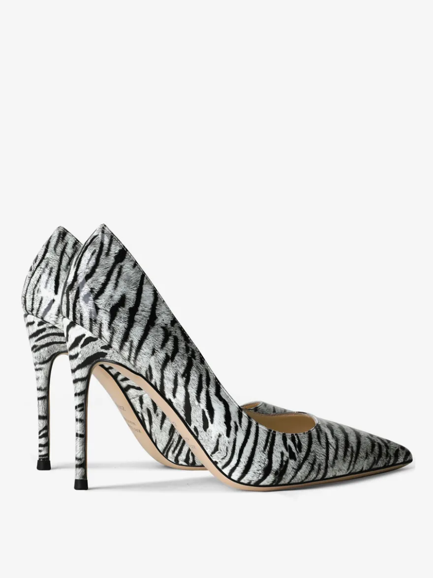 Escarpins Talons pour femmes sexy imprimé zèbre bout pointu talon aiguille en cuir verni