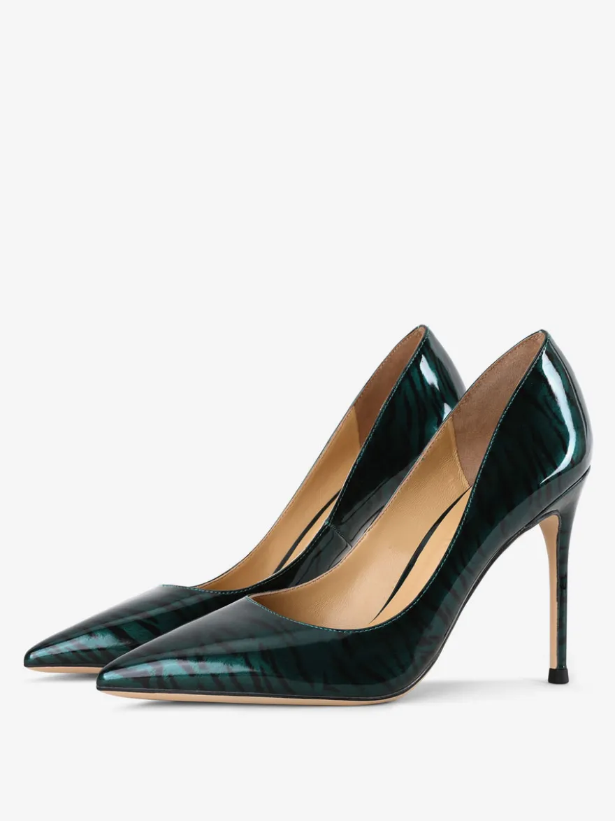 Escarpins Talons pour femmes sexy imprimé zèbre bout pointu talon aiguille en cuir verni