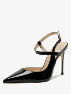 Escarpins Vernis Femmes À Talons Hauts À Bout Pointu Noirs