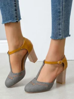 Escarpins vintage femme talon épais boucle réglable
