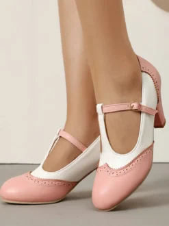Escarpins vintage pour femmes bout rond bride en T talon compensé