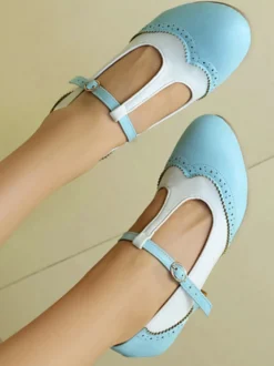 Escarpins vintage pour femmes bout rond bride en T talon compensé